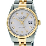 Rolex Mens 2 Tone Silver Diamond 36MM Datejust Wriswatch