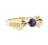 0.88 ctw Blue Sapphire and Diamond Ring - 14KT Yellow Gold