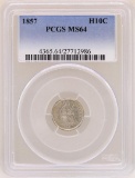 1857 Seated Liberty Half Dime Coin PCGS MS64