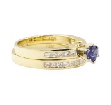 1.54 ctw Blue Sapphire And Diamond Ring And Band - 14KT Yellow Gold