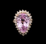 12.80 ctw Kunzite and Diamond Ring - 14KT Rose Gold