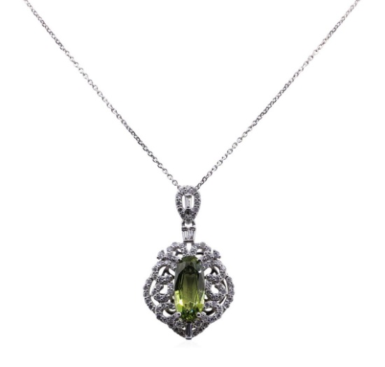 3.19 ctw Sapphire and Diamond Pendant With Chain - Platinum