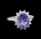 3.45 ctw Tanzanite and Diamond Ring - 14KT White Gold