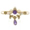 Victorian 15kt Yellow Gold Old Cut Amethyst and Seed Pearl Brooch or Pendant