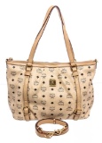 MCM Cream Coated Canvas Visetos Medium Tote Bag