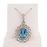 5.17 ctw Aquamarine and 1.10 ctw Diamond 14K White Gold Pendant