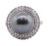 Tahitian Pearl and Diamond Ring - 18KT White Gold