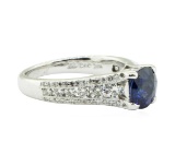 1.69 ctw Round Brilliant Blue Sapphire And Diamond Ring - 14KT White Gold
