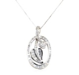 1.50 ctw Diamond Oval Floral Motif Pendant with Chain - 14KT White Gold