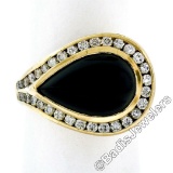 18kt Yellow Gold Pear Cabochon Black Onyx and Channel Set Diamond Ring