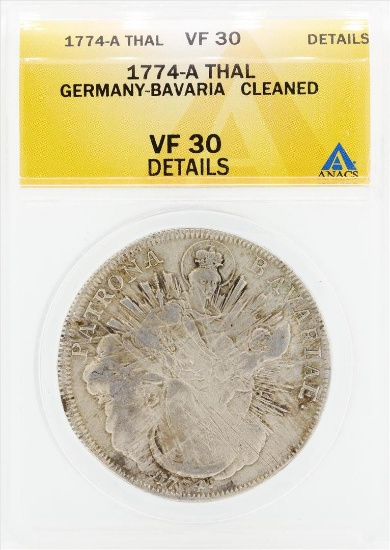 1774-A Thal Germany Bavaria Cleaned Coin ANACS VF30 Details