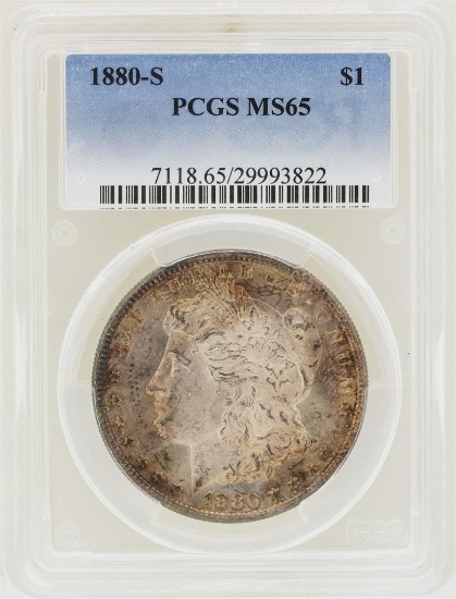 1880-S $1 Morgan Silver Dollar Coin PCGS MS65 Nice Toning