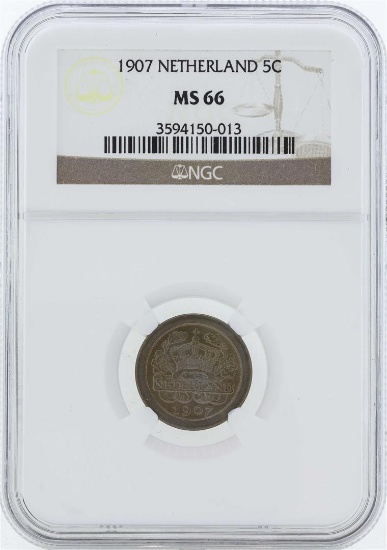 1907 Netherland 5 Cents Coin NGC MS66