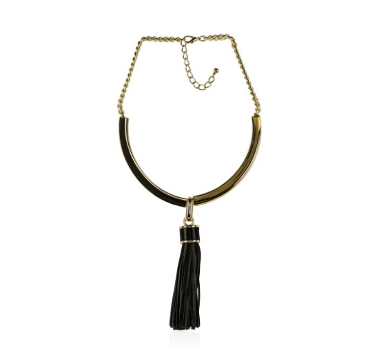 Leather Tassel Pendant Necklace - Rhodium Plated