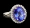 GIA Cert 11.27 ctw Tanzanite and Diamond Ring - 14KT White Gold