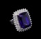 14KT White Gold GIA Certified 27.79 ctw Tanzanite and Diamond Ring