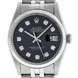 Rolex Mens Stainless Steel Black Diamond 36MM Datejust Wristwatch