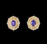 14KT Yellow Gold 1.88 ctw Tanzanite and Diamond Stud Earrings