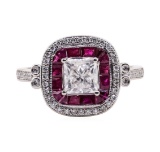 1.22 ctw Diamond and Ruby Ring - Platinum