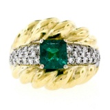Vintage 18kt Gold 2.29 ctw GIA Certified Colombian Emerald and Diamond Cocktail