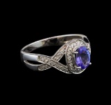 14KT White Gold 0.93 ctw Tanzanite and Diamond Ring