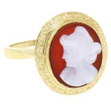 Vintage 14kt Yellow Gold Carved Shell Cameo Ring w/ Detailed Border