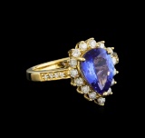 14KT Yellow Gold 2.86 ctw Tanzanite and Diamond Ring