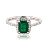 1.07 ctw Emerald and 0.26 ctw Diamond Platinum Ring