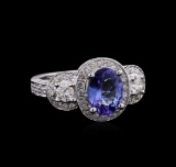 1.75 ctw Tanzanite and Diamond Ring - 14KT White Gold