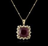 14KT Yellow Gold 9.97 ctw Ruby and Diamond Pendant With Chain