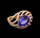 14KT Rose Gold 3.37 ctw Tanzanite and Diamond Ring