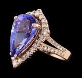 8.62 ctw Tanzanite and Diamond Ring - 14KT Rose Gold