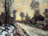 Claude Monet - Road to Louveciennes, Melting Snow Children, Sunset