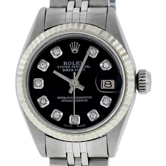 Rolex Ladies Stainless Steel Black Diamond 26MM Oyster Perpetual Datejust