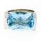 Estate 14kt White Gold Oval Checkerboard Blue Topaz Ring