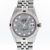 Rolex Mens Stainless Steel Meteorite Diamond And Ruby Datejust Wristwatch 36MM