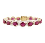 40.27 ctw Ruby and Diamond Bracelet - 14KT Yellow Gold