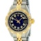 Rolex Ladies 2T YG/SS Blue Vignette String Pyramid Diamond Oyster Perpetual Date