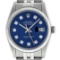 Rolex Mens Stainless Steel 36MM Blue Diamond Datejust Wristwatch