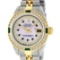 Rolex Ladies 2 Tone MOP Sapphire & Diamond, Emerald Datejust Wristwatch 26MM