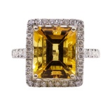 6.25 ctw Citrine and Diamond Ring - 14KT White Gold