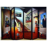 Ferjo, Original 6-Panel Wood Folding Screen Painting (96