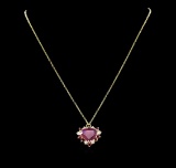 5.29 ctw Ruby and Diamond Pendant - 14KT Yellow Gold