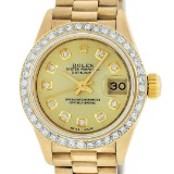 Rolex Ladies 18K Yellow Gold Champagne Diamond President Wristwatch 26MM