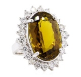 25.30 ctw Oval Mixed Golden Tourmaline And Round Brilliant Cut Diamond Ring - 14