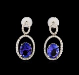 3.58 ctw Tanzanite and Diamond Earrings - 14KT White Gold