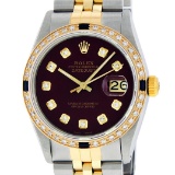 Rolex Mens 2 Tone Maroon VS Diamond & Sapphire Oyster Perpetual Datejust 36MM