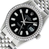 Rolex Mens Stainless Steel Black Baguette Diamond 36MM Datejust Wristwatch