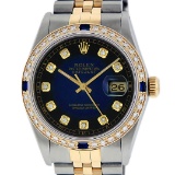 Rolex Mens 2 Tone Blue Vignette Diamond & Sapphire 36MM Oyster Perpetual Datejus