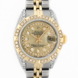 Rolex Ladies 2 Tone Champagne Diamond Lugs & Pyramid Datejust Wriswatch